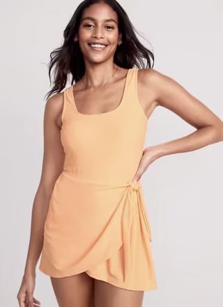 Wrap-Front Swimsuit Dress