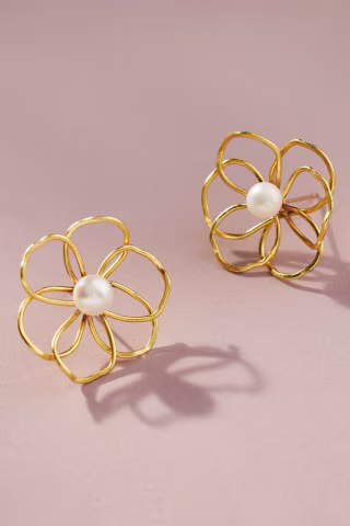Anthropologie Pearl Flower Earrings