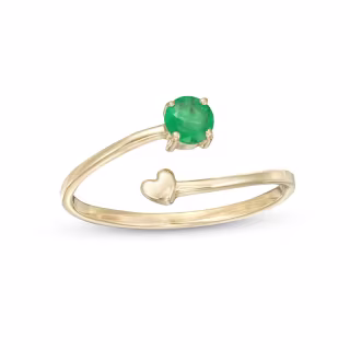 Emerald and Polished Heart Open Wrap Ring