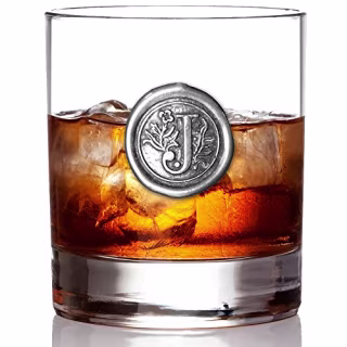 English Pewter Company 11oz Old Fashioned Whiskey Rocks Glass With Monogram Initial - Unique Gifts For Men - Personalized Gifts With Your Choice of Initial (J) MON110