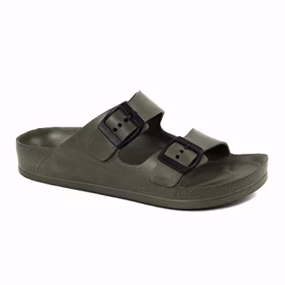 FUNKYMONKEY Women's Comfort Slides Double Buckle Adjustable EVA Flat Sandals (6 M US, Army Green/Sandals)