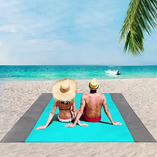 ISOPHO Beach Blanket, 79''x83'' Picnic Blankets Waterproof Sandproof for 4-7 Adults, Oversized Lightweight Beach Mat, Portable Picnic Mat, Sand Proof Mat for Travel, Camping, Hiking, Packable w/Bag