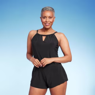 Women's UPF 50 High Neck Swim Romper with Pockets One Piece Swimsuit