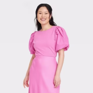 Women's Puff Short Sleeve T-Shirt - A New Day(TM) Pink L