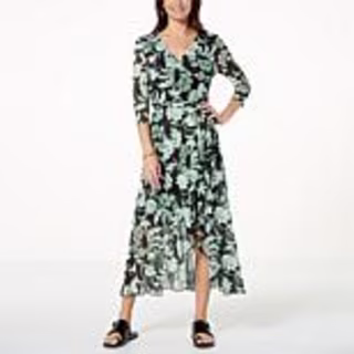 G by Giuliana Aria Mesh Knit Tulip-Hem Wrap Midi Dress
