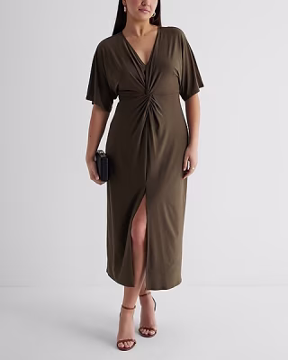 V-Neck Twist Front Maxi Dress