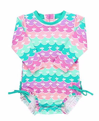 RuffleButts Girls Long-Sleeve One-Piece Swimsuit
