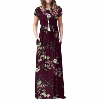 Short Sleeve Casual Maxi Dress with Pockets