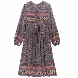 Long Sleeve Bohemian Floral Midi Dress