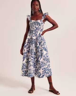 Ruffle Strap Smocked Midi Dress