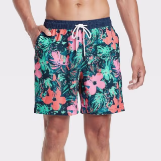 Men's 7" Floral Swim Trunk with Boxer Brief Liner