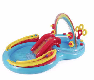 Multicolor Kids Inflatable Pool with Water Slide and Ring Toss