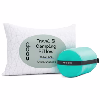 Coop Home Goods Adjustable Travel Pillow -Small Camping Pillow For Sleeping with Compressible Stuff Sack- Medium-Firm Memory Foam Lulltra Washable Cover - CertiPUR-US/GREENGUARD Gold Certified (19x13)