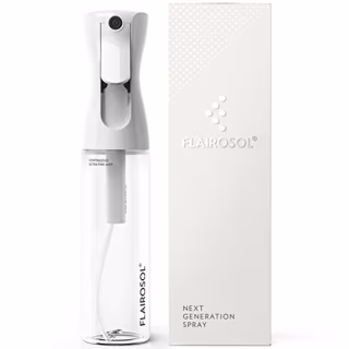 FLAIROSOL - The Original, Spray Bottle for Hair, Plants &amp; More, Continuous Mister, Ultra Fine Water Mist. Trusted by Professional Salons &amp; Barbers. 10 oz, Clear Bottle, Black Print