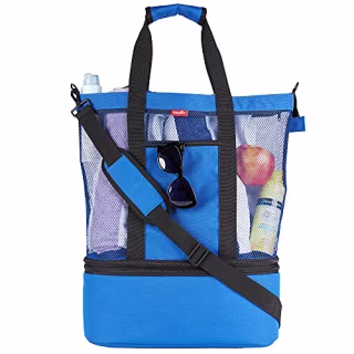 Odyseaco Waterproof Beach Bag with Cooler - Beach Bags for Women Vacation Beach Essentials - Pool Bag &amp; Mesh Beach Tote Bag (Blue)