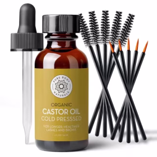 Pure Body Naturals Organic Castor Oil for Eyelashes and Eyebrows with Applicator Kit, Brow and Eyelash Growth Serum, 1 fl oz