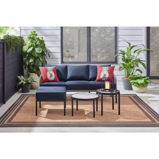 StyleWell Parker Mill Black 4-Piece Metal Patio Seating Set with Porter Midnight Cushions