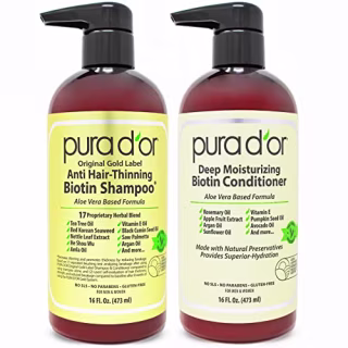 PURA D'OR Anti-Thinning Biotin Shampoo and Conditioner Natural Earthy Scent,Clinically Tested Proven Results DHT Blocker Thickening Products For Women &amp; Men,Original Gold Label Hair Care Set 16oz x2