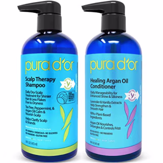PURA D'OR Scalp Therapy Shampoo &amp; Healing Conditioner Set (16oz x 2) For Dry, Itchy Scalp - Hydrates &amp; Nourishes Hair with Tea Tree, Argan Oil &amp; Biotin, All Hair Types, Men Women (Packaging May Vary)