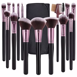 Makeup Brushes SOLVE Professional 16pcs Brushes Set with case,face makeup brushes set foundation eyeshadow brush set travel make up brushes with wooden Handle Softy synthetic fiber(Black & Rose)