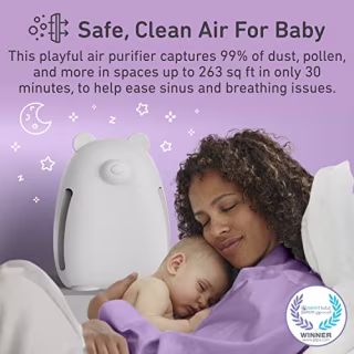 Pure Enrichment(R) PureBaby(R) Kids Bear Air True HEPA Air Purifier - Energy Star Rated, 4 Stage Air Filtration, UV-C Light, and Night Light for Medium-Large Rooms - Baby Nurseries, Kid Bedrooms (White)