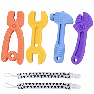 Haili Baby Teething Toys for 0-6 Months 6-12 Months, Freezer BPA Free Silicone Baby Molar Teether Chew Toys, Hammer Wrench Spanner Pliers Shape Baby Boy Toys