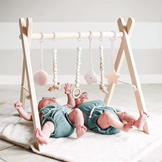 funny supply Wooden Baby Gym with 6 Gym Toys Foldable Baby Play Gym Frame Activity Center Hanging Bar Newborn Gift