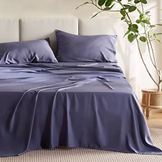 Bedsure Cooling Sheets Set Grey, Rayon Made from Bamboo, Queen Sheet Set, Deep Pocket Up to 16", Hotel Luxury Silky Soft Breathable Bedding Sheets & Pillowcases