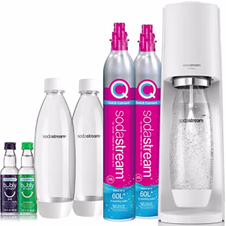 SodaStream Terra Sparkling Water Maker Bundle (White), with CO2, DWS Bottles, and Bubly Drops Flavors