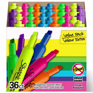 SHARPIE Tank Highlighters, Chisel Tip, Assorted Color Highlighters, Value Pack, 36 Count