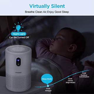MOOKA Air Purifiers for Home Large Room up to 1076ft?, H13 True HEPA Air Filter Cleaner, Odor Eliminator, Remove Smoke Dust Pollen Pet Dander, Night Light(Available for California)