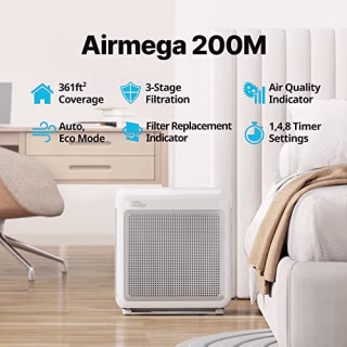 Coway Airmega AP-1512HH(W) True HEPA Purifier with Air Quality Monitoring, Auto, Timer, Filter Indicator, and Eco Mode, 16.8 x 18.3 x 9.7, White