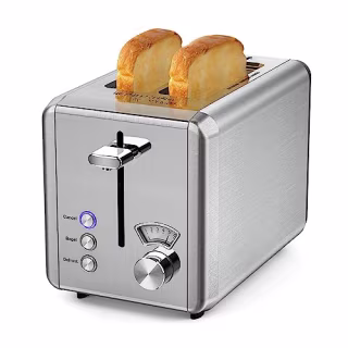 WHALL Toaster 2 slice Stainless Steel Toasters with Bagel,Cancel,Defrost Function, 1.5in Wide Slot, Removable Crumb Tray, 6 Bread Shade Settings, for Various Bread Types
