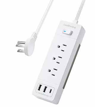 Leadchuang Ultra-Flat Plug Extension Cord with USB Ports