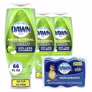 Dawn Antibacterial EZ-Squeeze Dishwashing Liquid Dish Soap,Apple Blossom Scent, (3x22 fl oz)