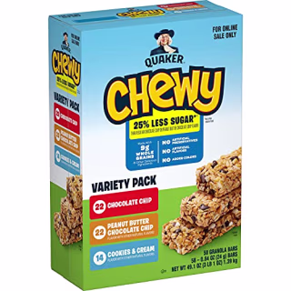 Quaker Chewy Lower Sugar Granola Bars, 3 Flavor Variety Pack, 58 Count (Pack of 1)