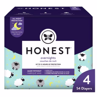 The Honest Company Clean Conscious Overnight Diapers | Plant-Based, Sustainable | Sleepy Sheep | Club Box, Size 4 (22-37 lbs), 54 Count