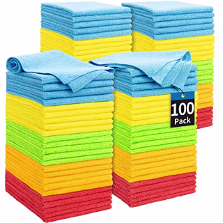 HOMERHYME Microfiber Cleaning Cloths, 100 Pack Cleaning Rags Towels Bulk Absorbent Lint-Free Washcloths, All-Purpose Washable Car Cloth Wipes for Detailing, Office, Household Cleaning 11.5"*11.5"