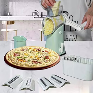 VEKAYA 5 in 1 Rotary Cheese Grater with Handle [5 Interchangeable Stainless Steel Blades] Cheese Shredder Food Vegetable Grader Hand Crank Grater for Kitchen Gift with Bonus Storage Box for Blades
