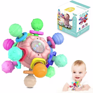 Baby Sensory Teething Teether Toys: Teething Toys for Babies 0-6 Months | Baby Teething Toys 6 to 12 Months Baby Teething Ball Toy 0-3 Month Rattle Sensory Infant Toys for 0-3-6-12 Months Baby (Pink)