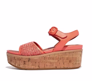 Cork-Wrap Woven Back-Strap Wedge Sandals