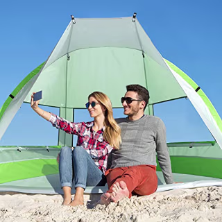 G4Free Portable Beach Tent 2-3 Persons Sun Shade Shelter UPF 50+ Sport Umbrella Canopy with Extendable Floor Foldable Lightweight