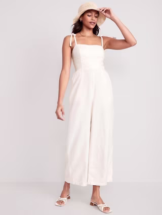 Linen-Blend Tie-Shoulder Corset Cami Jumpsuit for Women