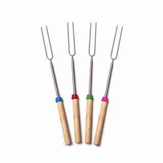 Telescoping Marshmallow Roasting Sticks with Wooden Handle 32-inch Extendable Sturdy Stainless Steel Roasting Forks for BBQ Extendable Forks Camping Accessories (4)