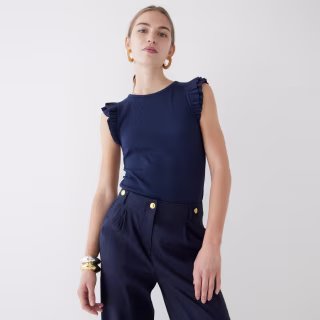 Vintage rib ruffle-sleeve shirt