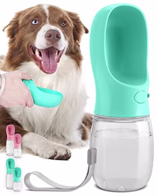 MalsiPree Dog Water Bottle, Leak Proof Portable Puppy Water Dispenser with Drinking Feeder for Pets Outdoor Walking, Hiking, Travel, Food Grade Plastic (12oz, Blue)