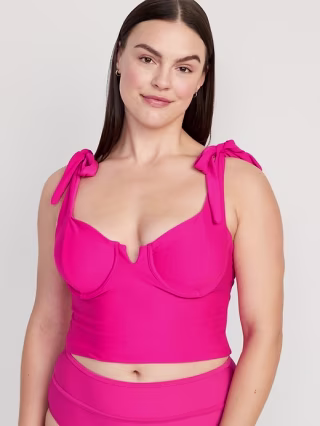 Tie-Shoulder Underwire Tankini Swim Top for Women