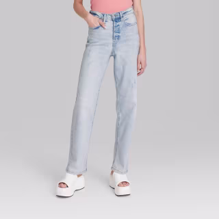 Women's Super-High Rise Distressed Straight Jeans