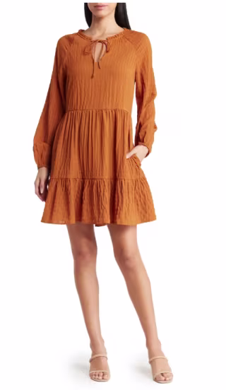 Textured Neck-Tie Mini Dress