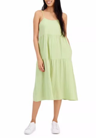 Juniors' Gauze Square-Neck Tiered Midi Dress